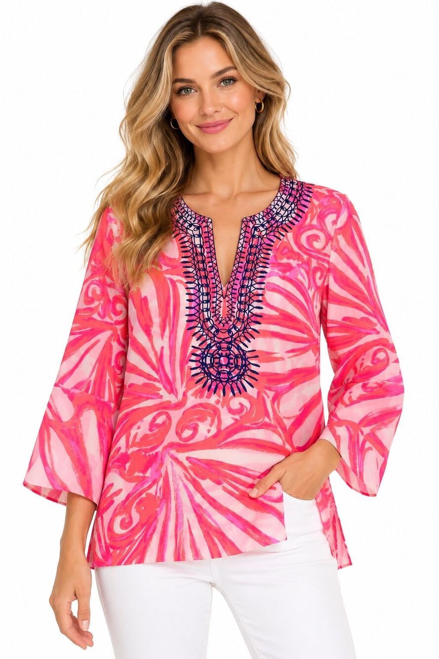 Lilly Pulitzer Amelia Island Silk Tunic Blouse Size XS
